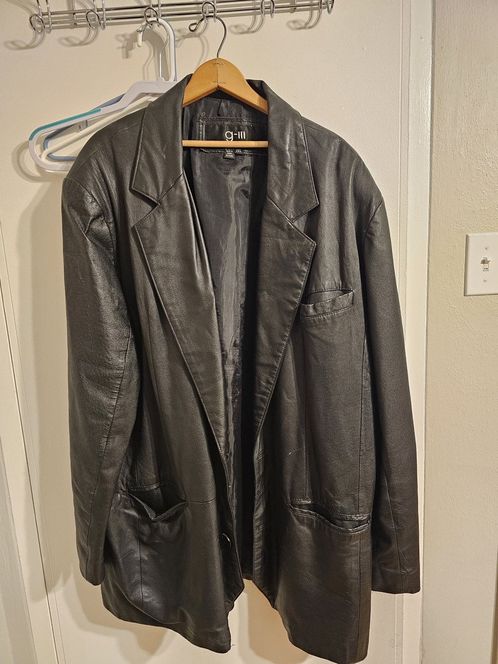 Men's Vintage Black Leather Blazer Coat 2XL